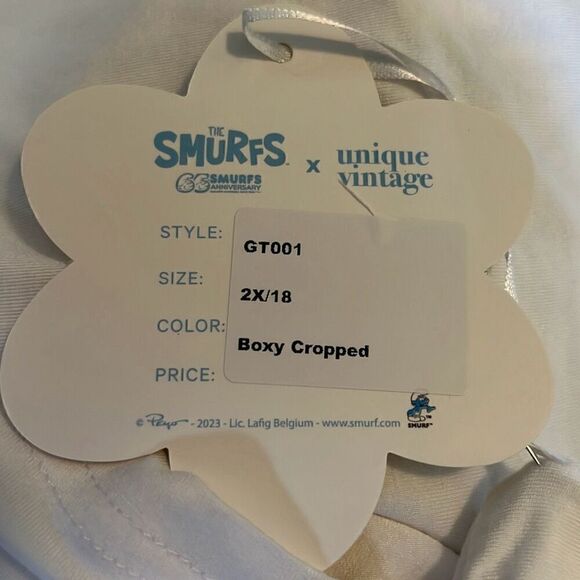 X Unique Vintage White Smurfette Boxy Cropped Soft Short Sleeve T-shirt 2X/18 - Picture 6 of 7